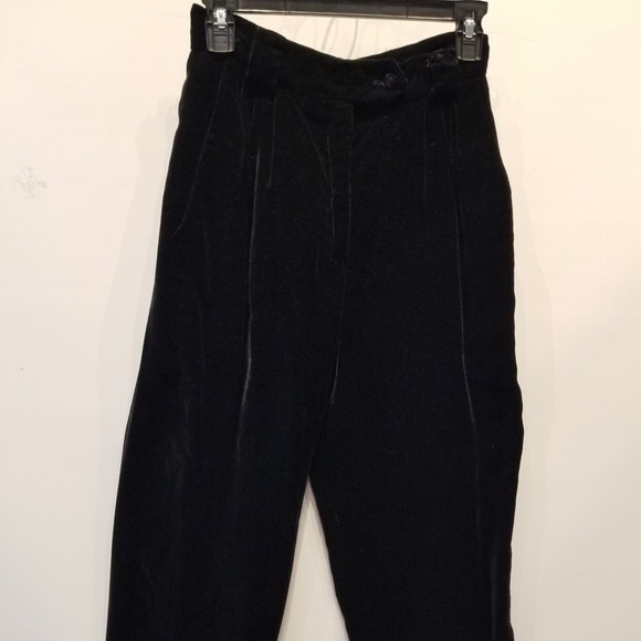 Vintage 90's Black Velvet Dress Pants High Waist Belt Loops Lined Size 6 - Picture 11 of 15